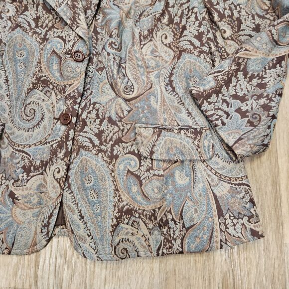 Vtg Covington Tapestry Jacket Womens 24W Floral Blue Brown Cottagecore Boho - Picture 3 of 8